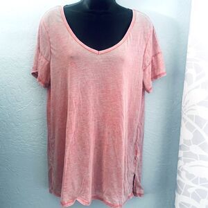 Marika Pink Washed V-Neck T-shirt Size Large